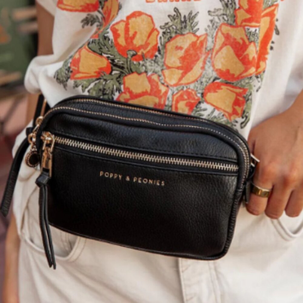 **SOLD** Poppy & Peonies "On The Run" Vegan Leather Belt Bag in black *NWT - Picture 9 of 16